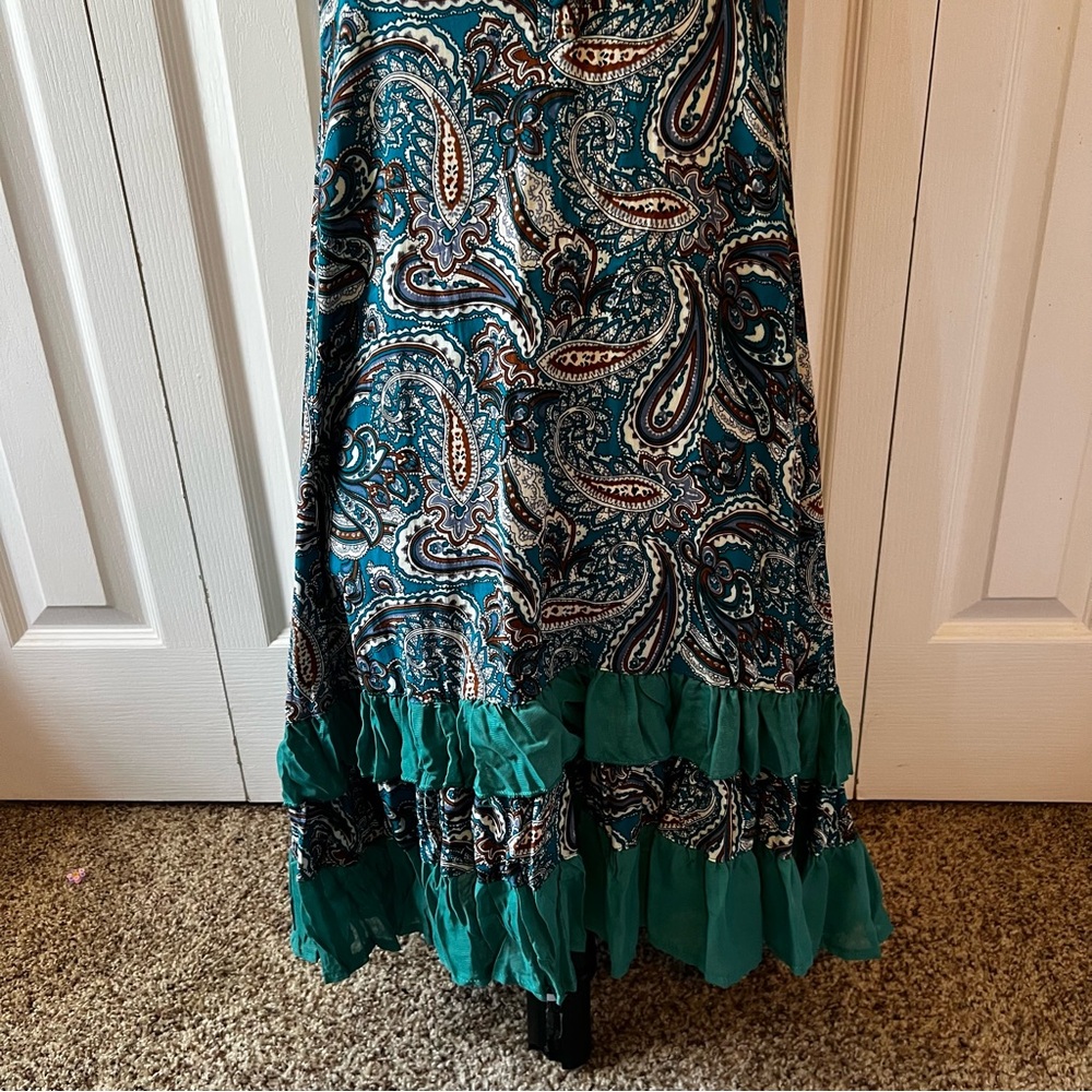 Papillon Teal and Brown Paisley Dress Size Medium - Picture 4 of 14
